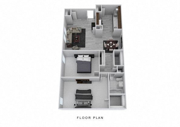 Floor plan for 2 beds, 1 bath, 1045 sqft